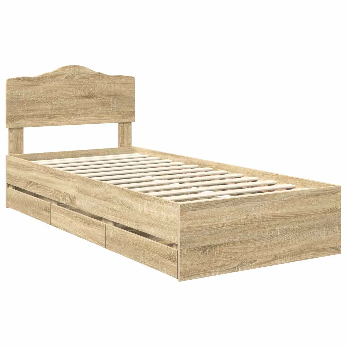 Bed Frame with Storage Drawer Modern Engineered Wood Sonoma Oak 90 x 190 cm