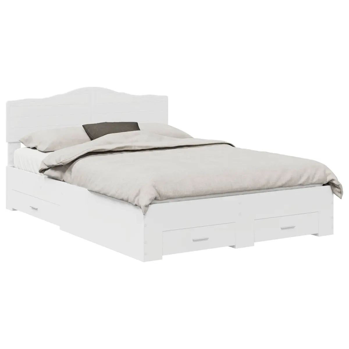 White Bed Frame with Headboard and Drawers