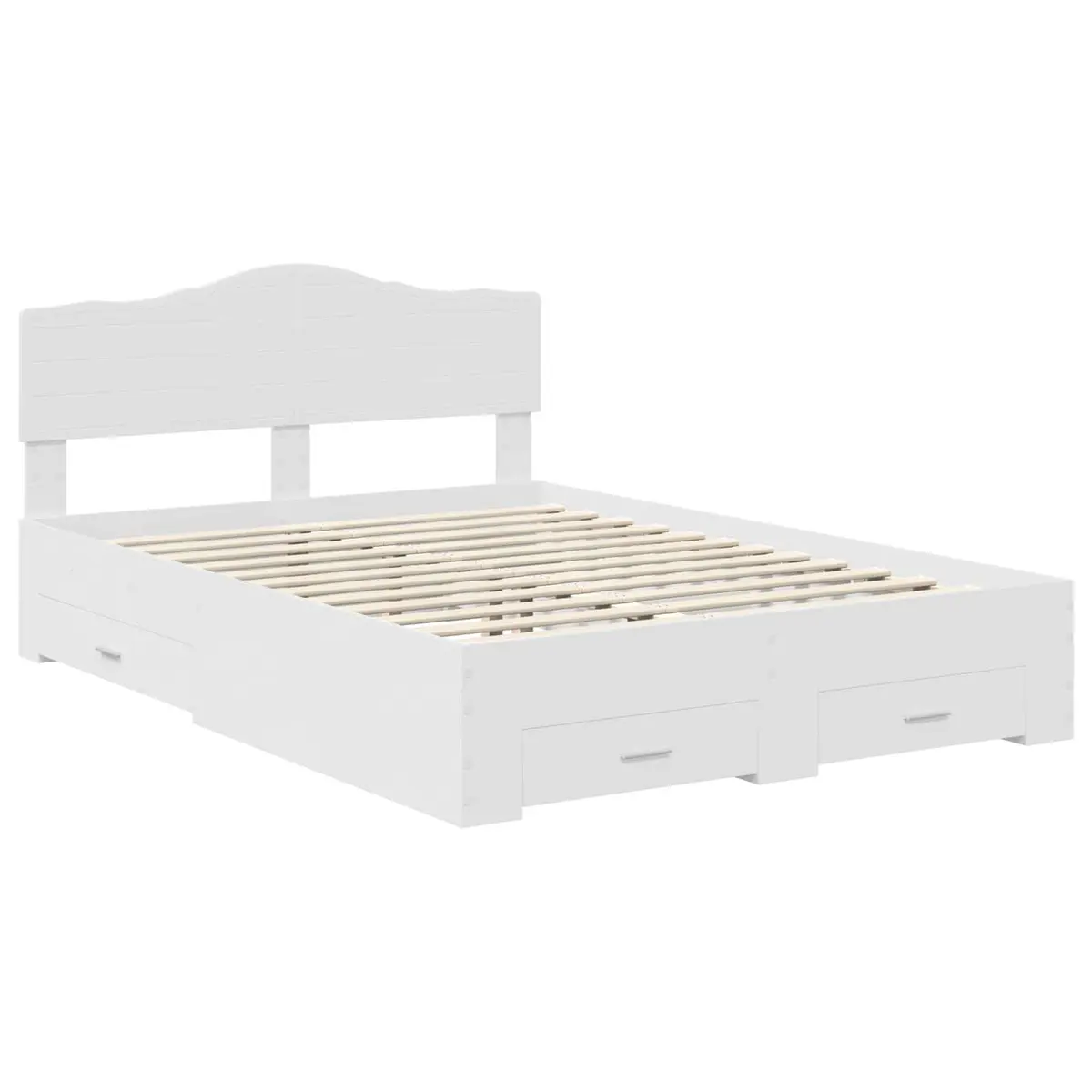 White Bed Frame with Headboard and Drawers