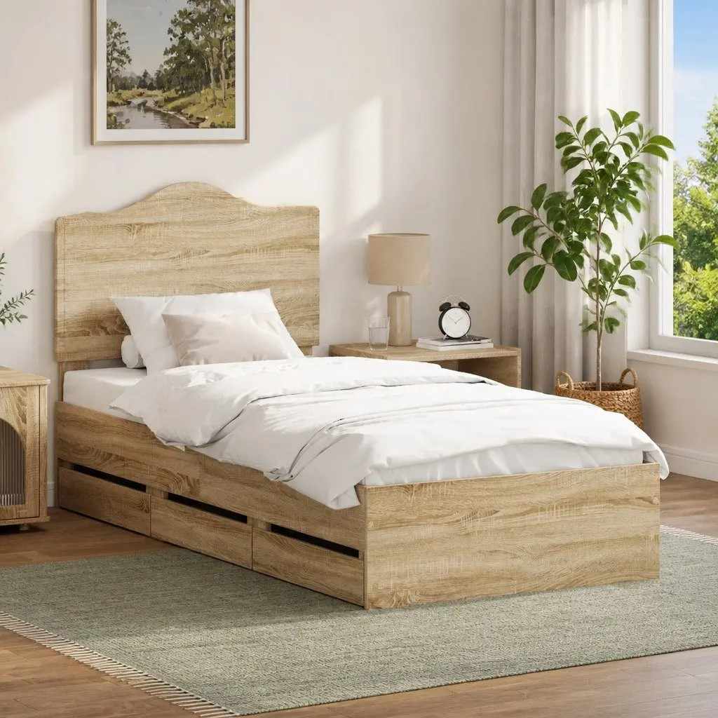 Bed Frame with Storage Drawers, 90 x 190 cm