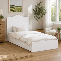 Storage Bed with Headboard White 90 x 190 cm Modern Bedroom Furniture Frame