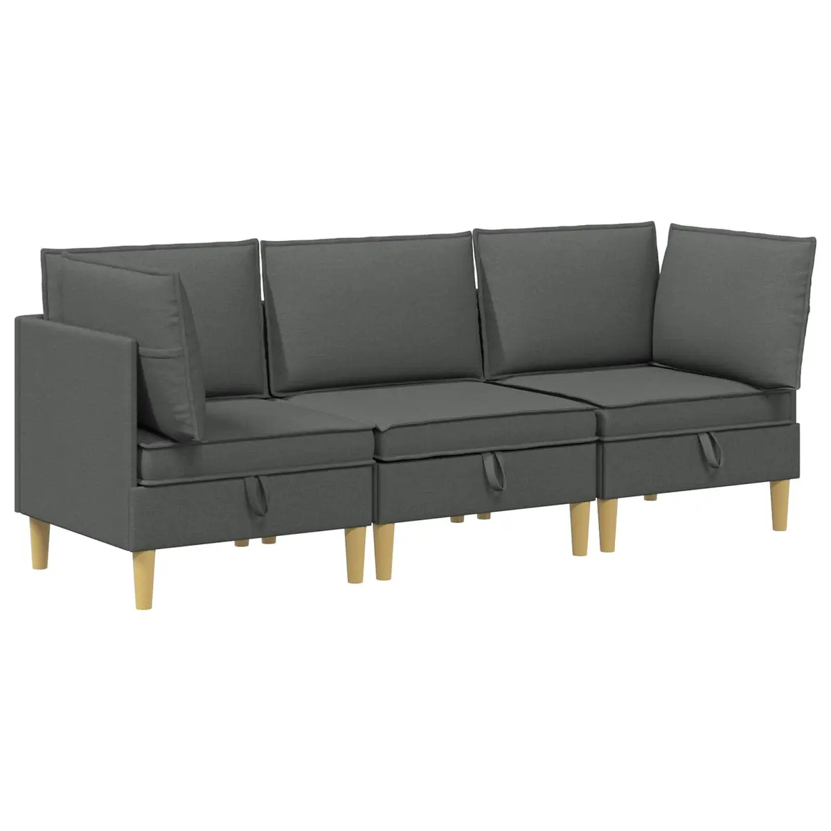 Modular Sofa Set 3-Piece Storage Grey Fabric Living Room Couch