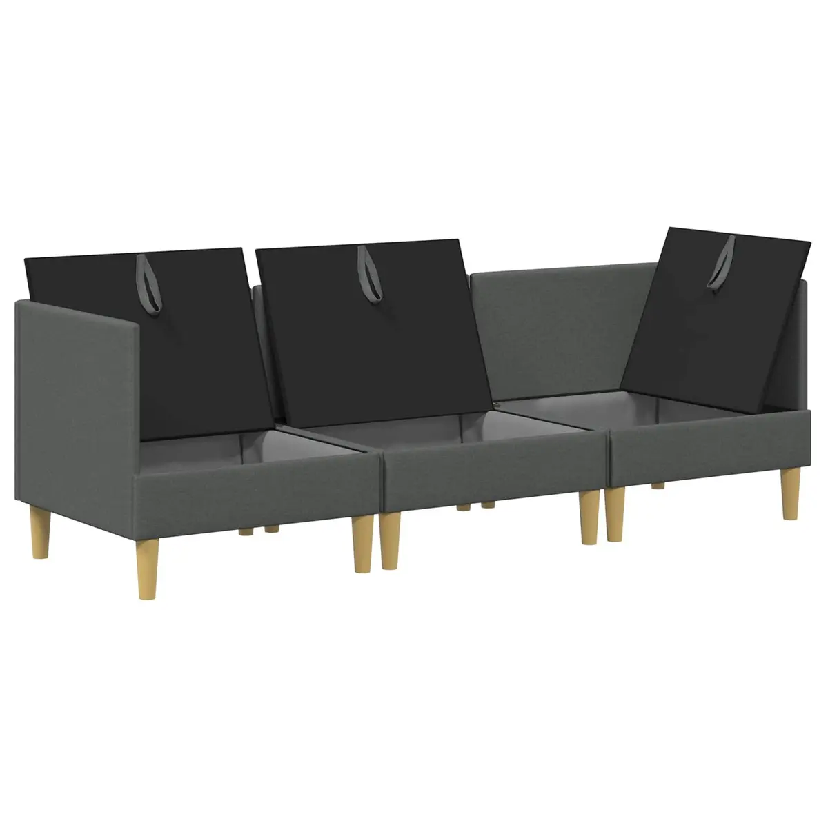 Modular Sofa Set 3-Piece Storage Grey Fabric Living Room Couch