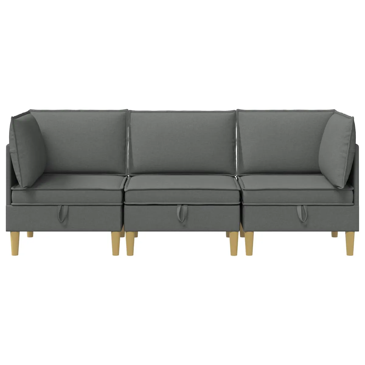 Modular Sofa Set 3-Piece Storage Grey Fabric Living Room Couch