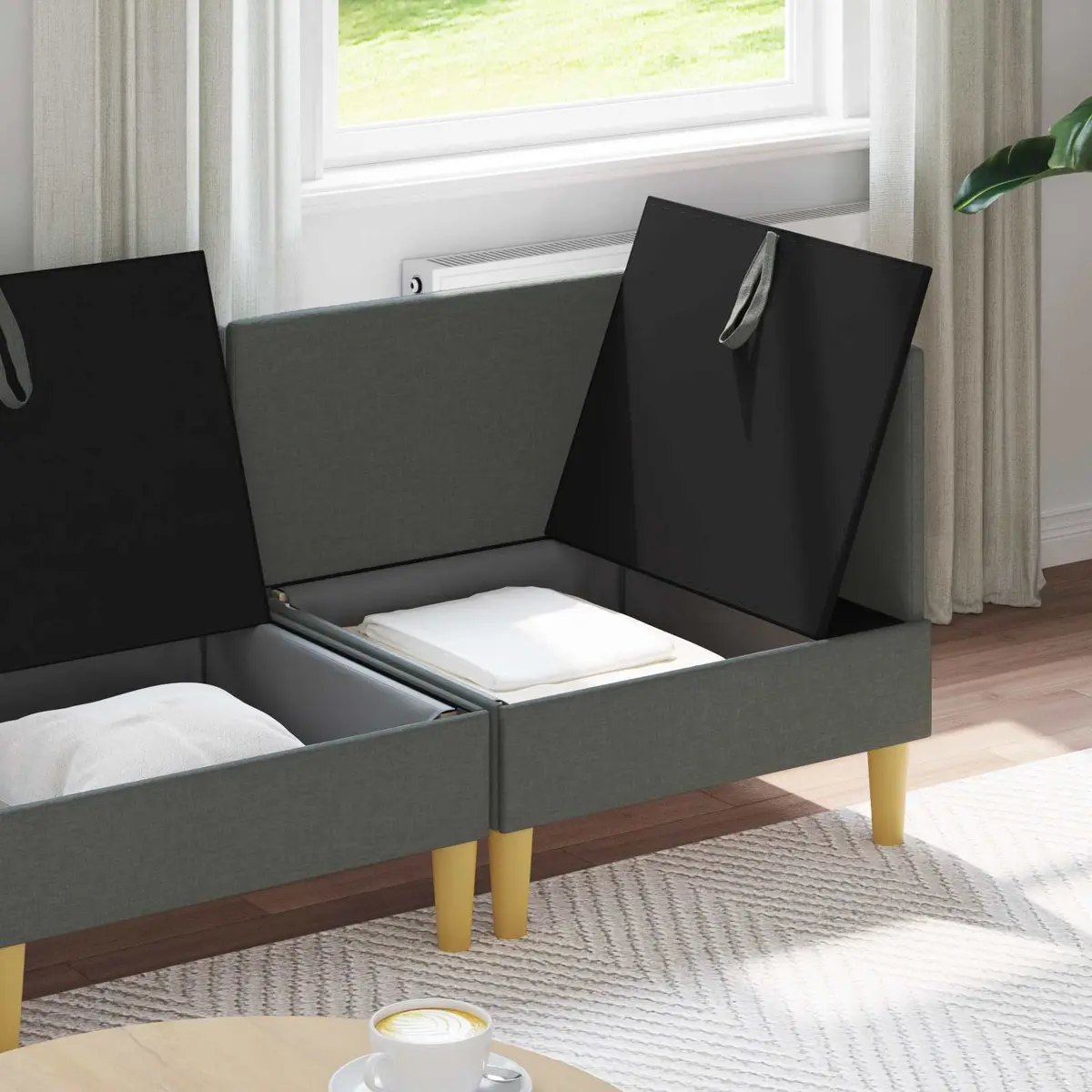 Modular Sofa Set 4 pcs Grey Fabric Storage Living Room Couch Contemporary Design