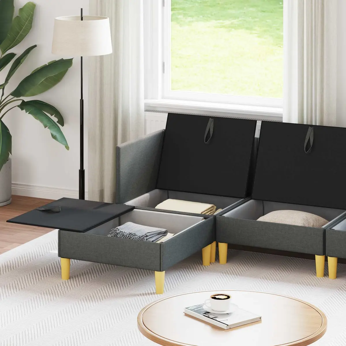 Modular Sofa Set 5 Pieces with Storage Grey Fabric Living Room Furniture