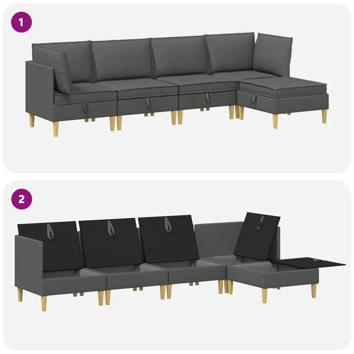 Modular Sofa Set 5 Pieces with Storage Grey Fabric Living Room Furniture