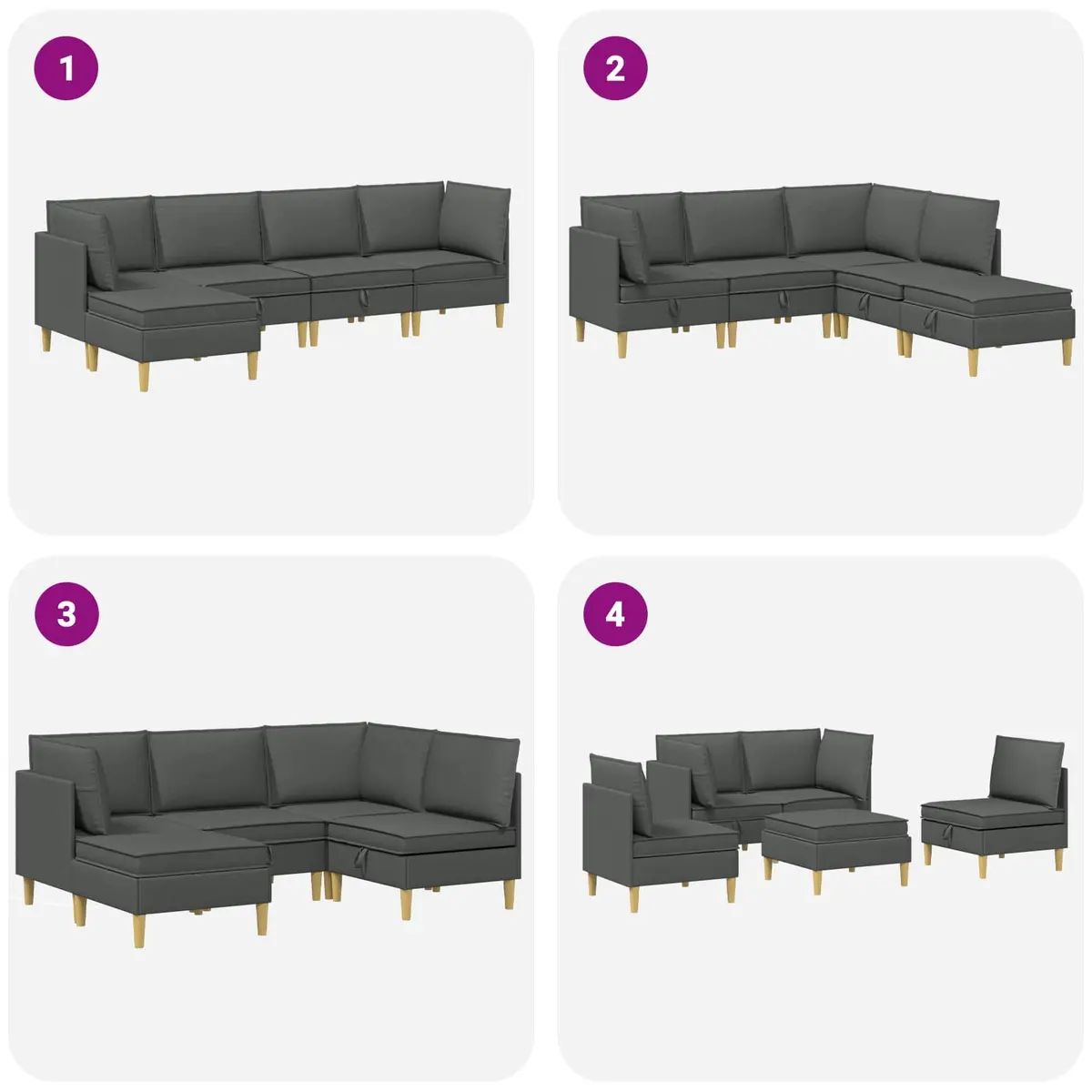 Modular Sofa Set 5 Pieces with Storage Grey Fabric Living Room Furniture
