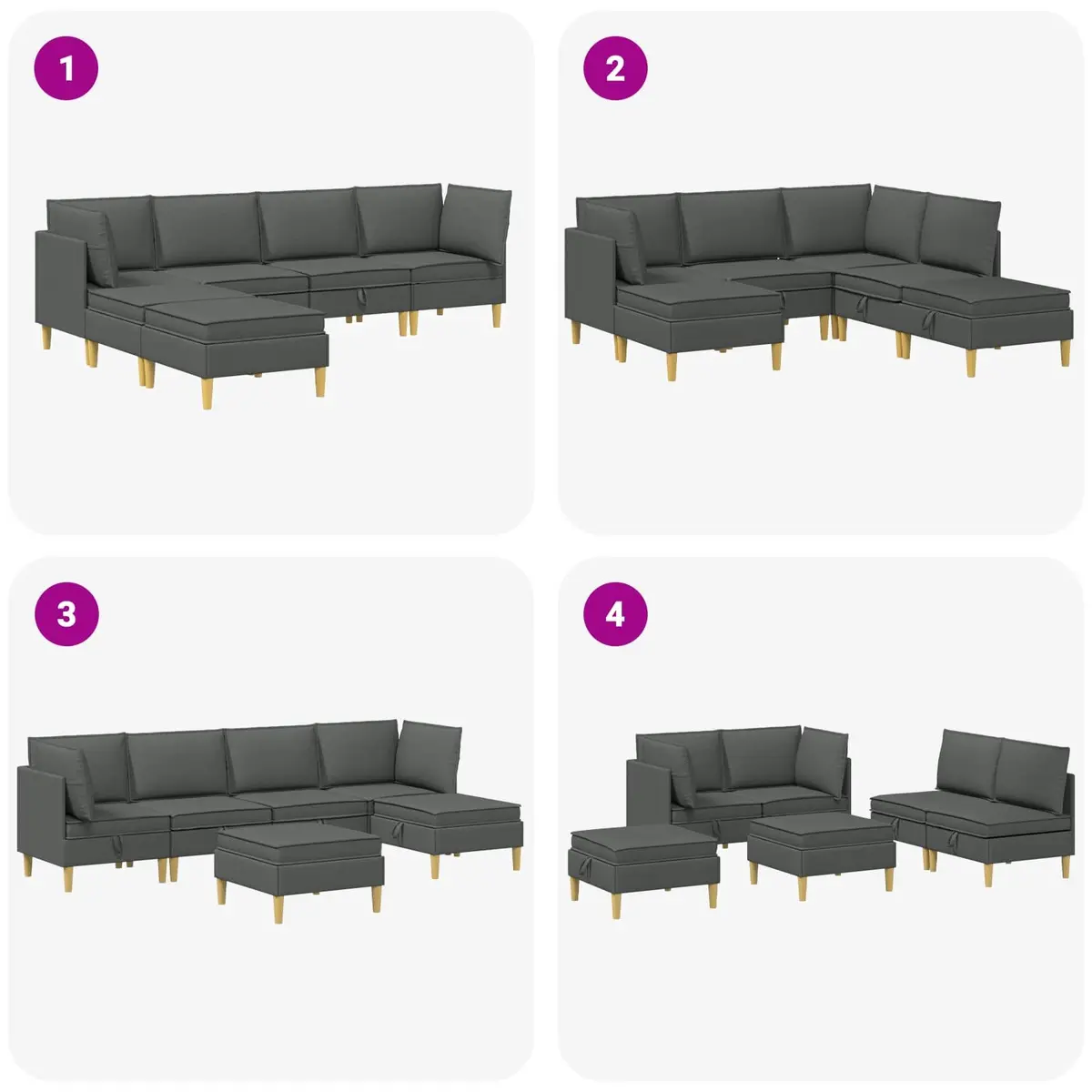 Modular Sofa Set Grey Fabric 6 Pieces with Storage