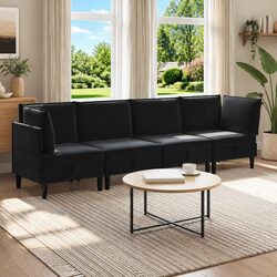 Modern Living Room Furniture Set 4 pcs Black Velvet Cushioned Seating Storage
