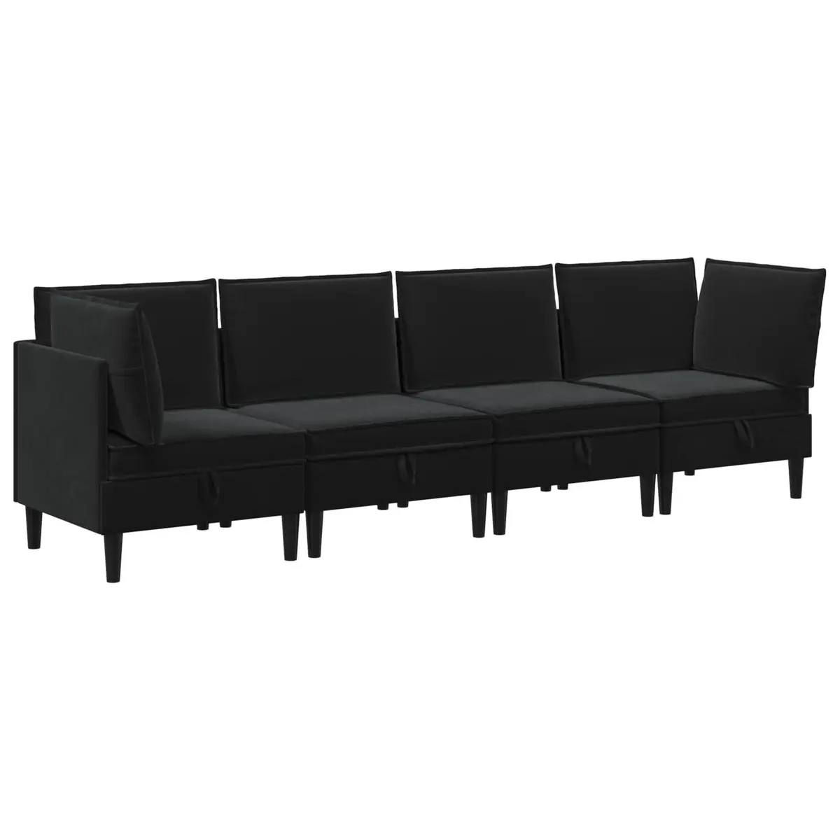 Modern Living Room Furniture Set 4 pcs Black Velvet Cushioned Seating Storage