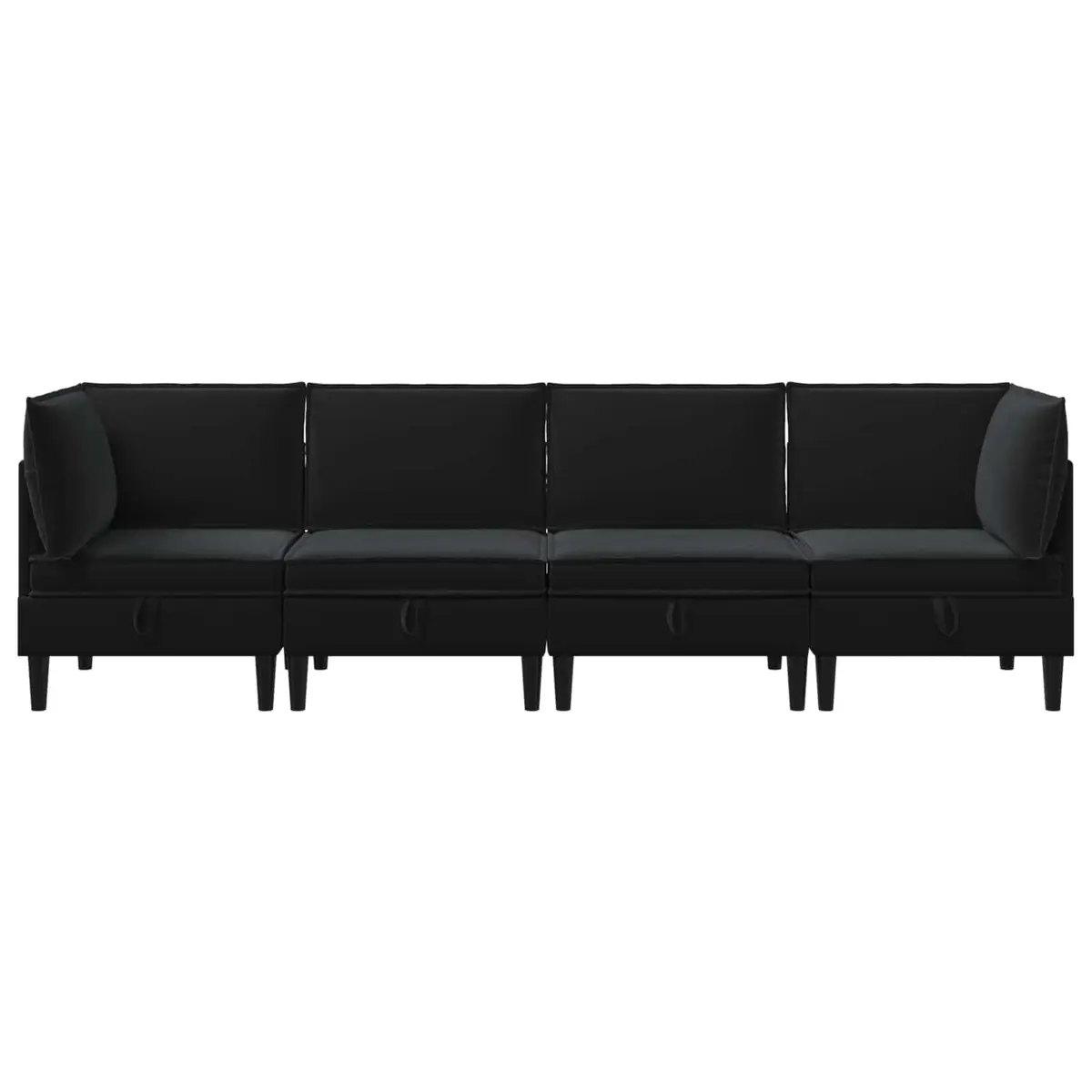 Modern Living Room Furniture Set 4 pcs Black Velvet Cushioned Seating Storage
