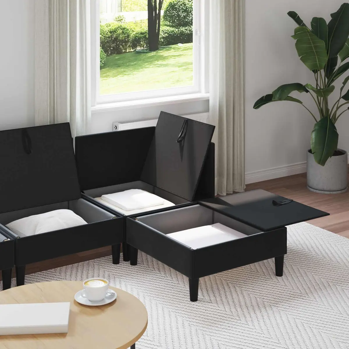 Living Room Furniture Set Modern Black Velvet 4 Piece Cushioned Storage