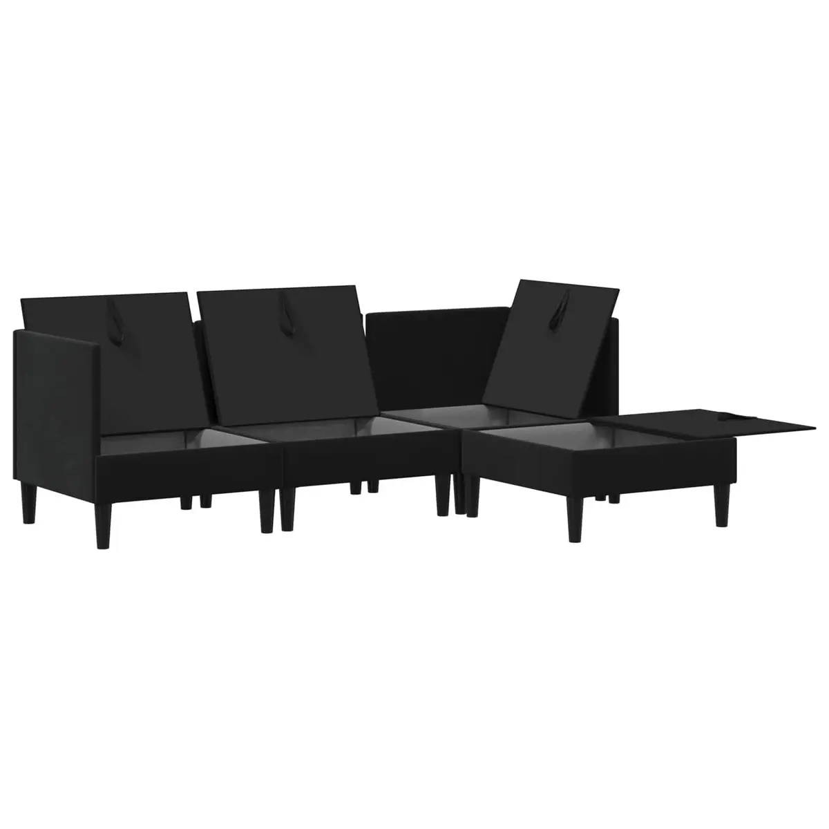 Living Room Furniture Set Modern Black Velvet 4 Piece Cushioned Storage