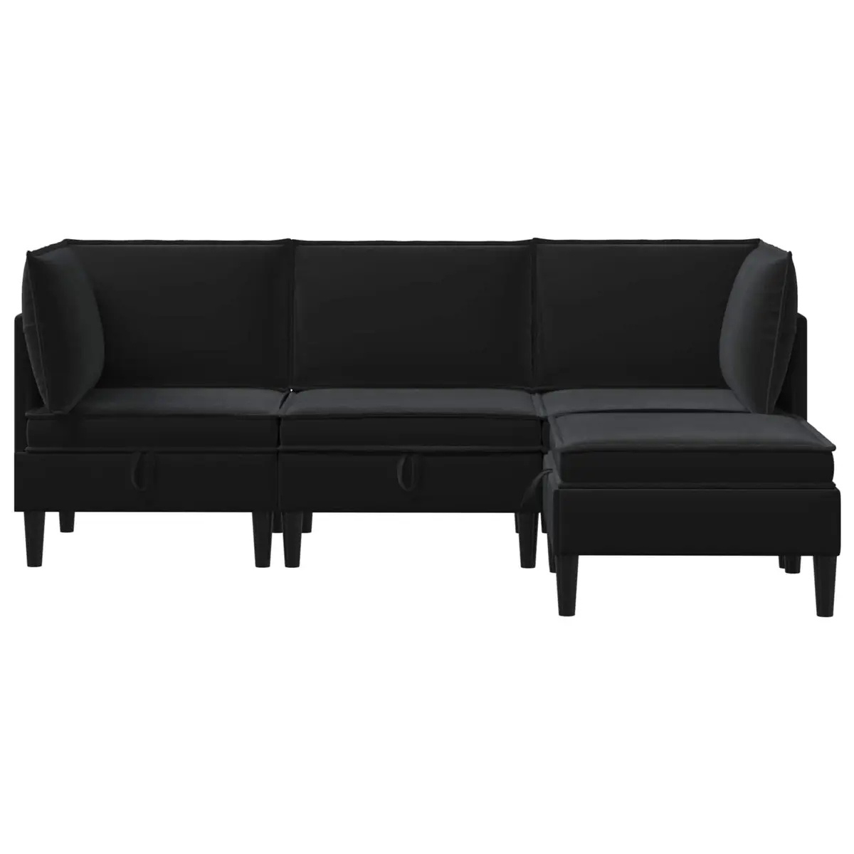Living Room Furniture Set Modern Black Velvet 4 Piece Cushioned Storage