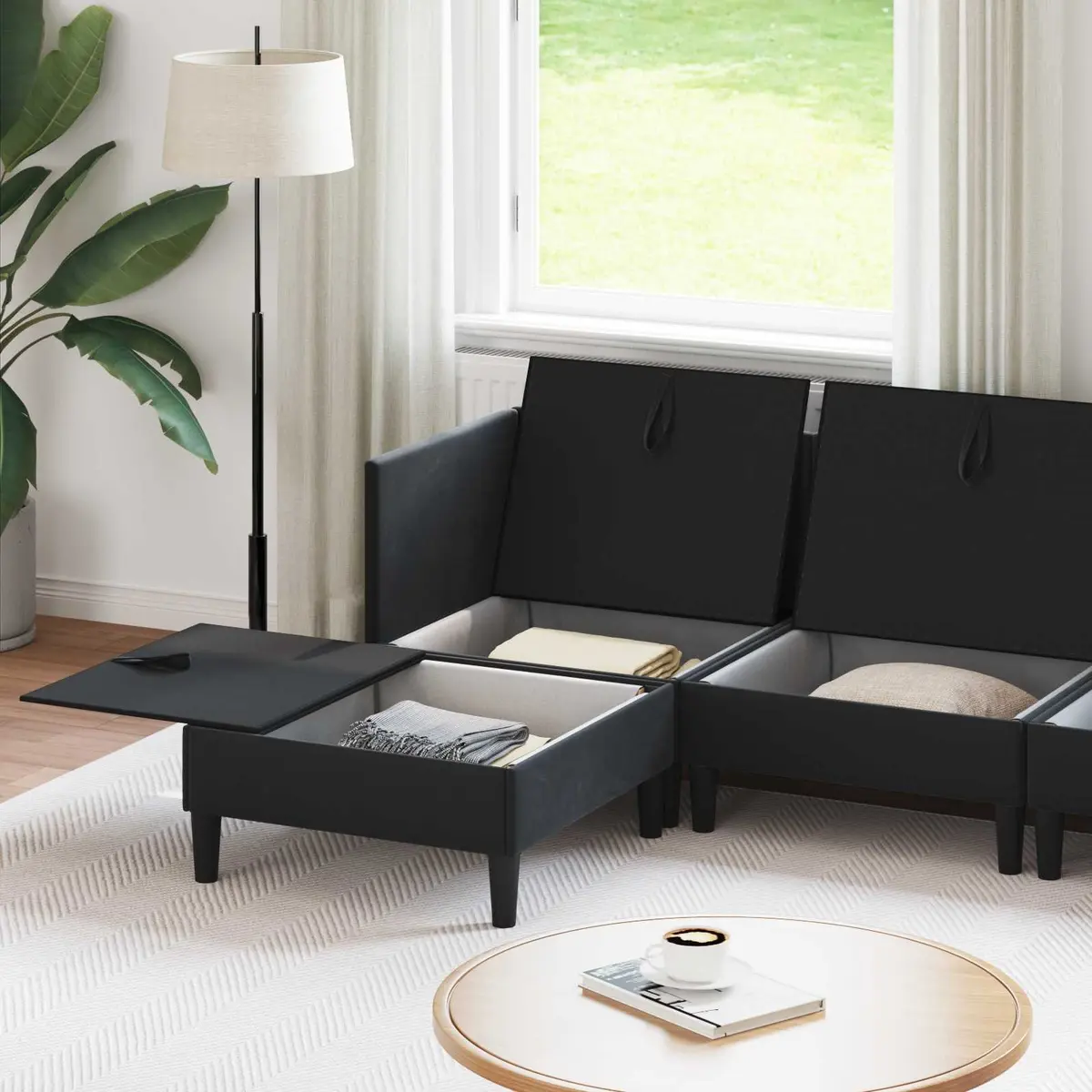 Living Room Furniture Set Modern Velvet 5 Piece Sofa with Storage Cushioned