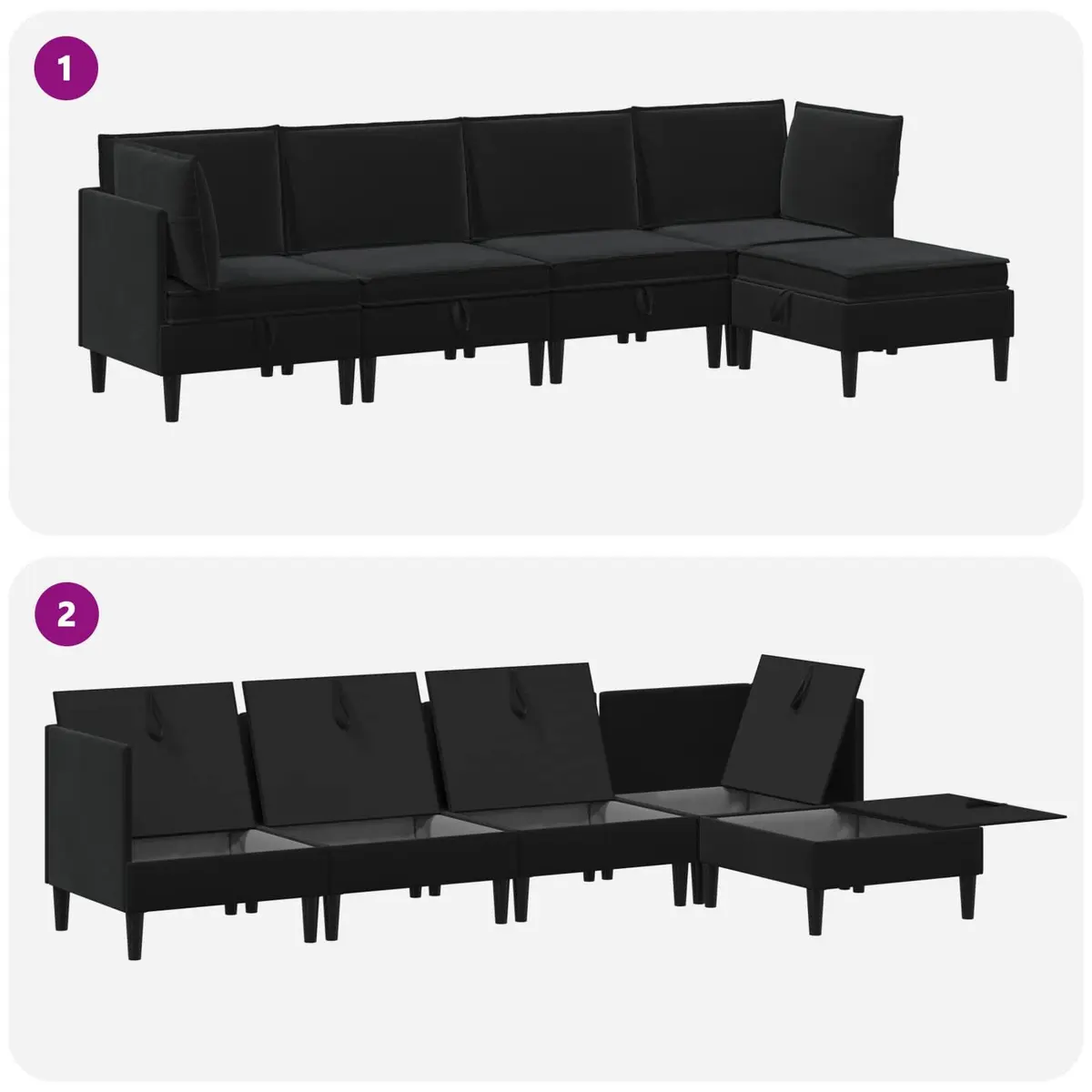 Living Room Furniture Set Modern Velvet 5 Piece Sofa with Storage Cushioned