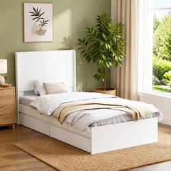 Bed Frame with Storage Headboard White Modern Bedroom Furniture 90 x 190 cm