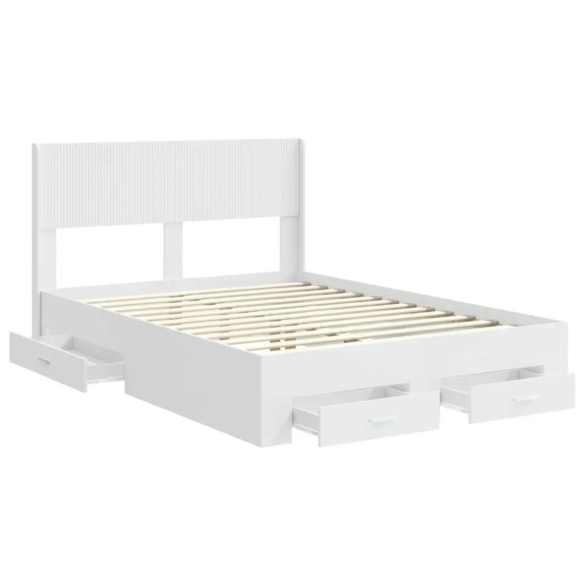 White Bed Frame 150x200cm with Storage Compartments Slatted Base Modern Design