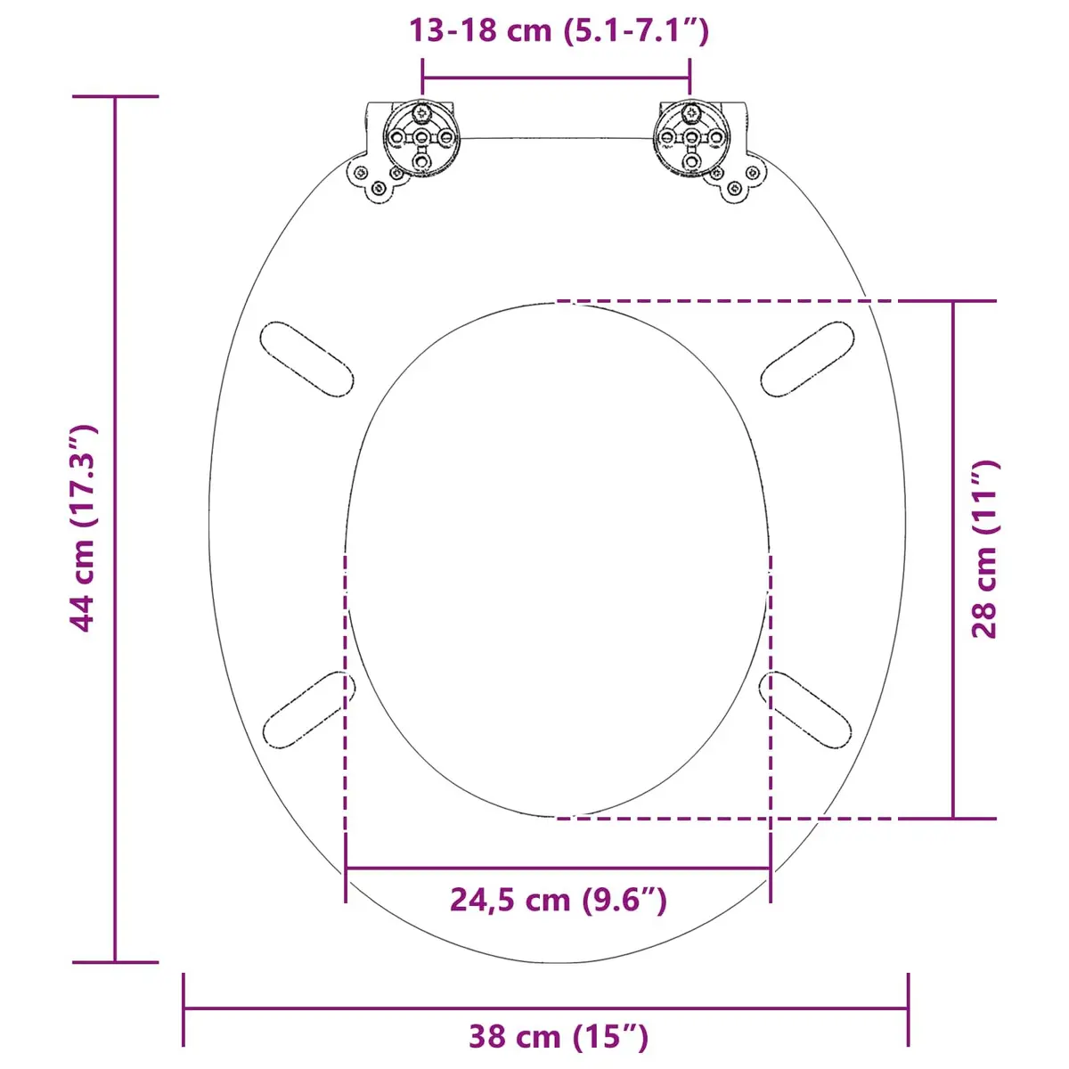Toilet Seat Soft Close White MDF 44 x 38 cm 2 Piece