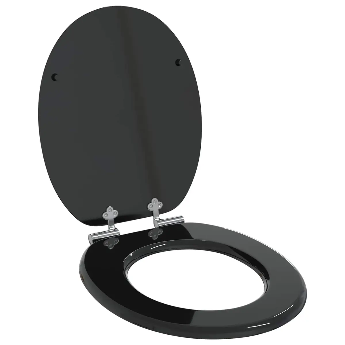 Toilet Seat Soft Close Black MDF 44x38cm 2 Piece Bathroom Fixture with Non-Slip Bumpers