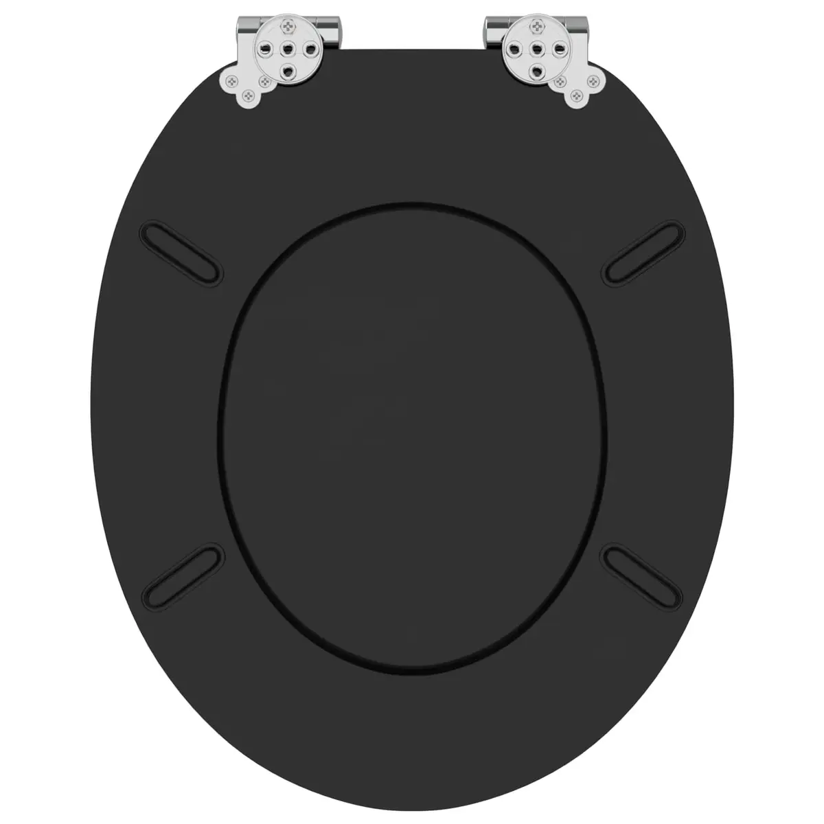 Toilet Seat Soft Close Black MDF 44x38cm 2 Piece Bathroom Fixture with Non-Slip Bumpers