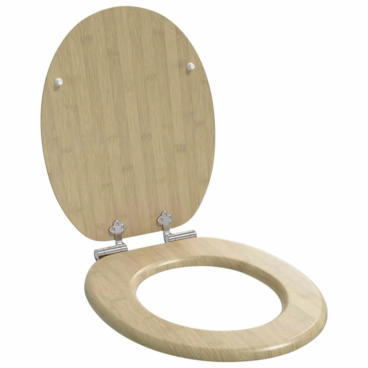 Toilet Seat Soft-Close Bamboo Color MDF 44 x 38 cm Non-slip Bumpers