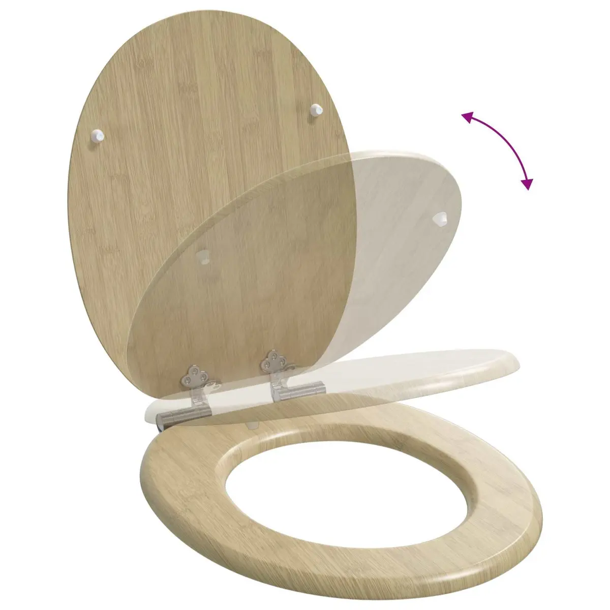 Toilet Seat Soft-Close Bamboo Color MDF 44 x 38 cm Non-slip Bumpers