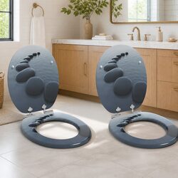 Toilet Seat Soft-Close Grey MDF 44x38cm Bathroom Fixture 2-Pack Standard Fit