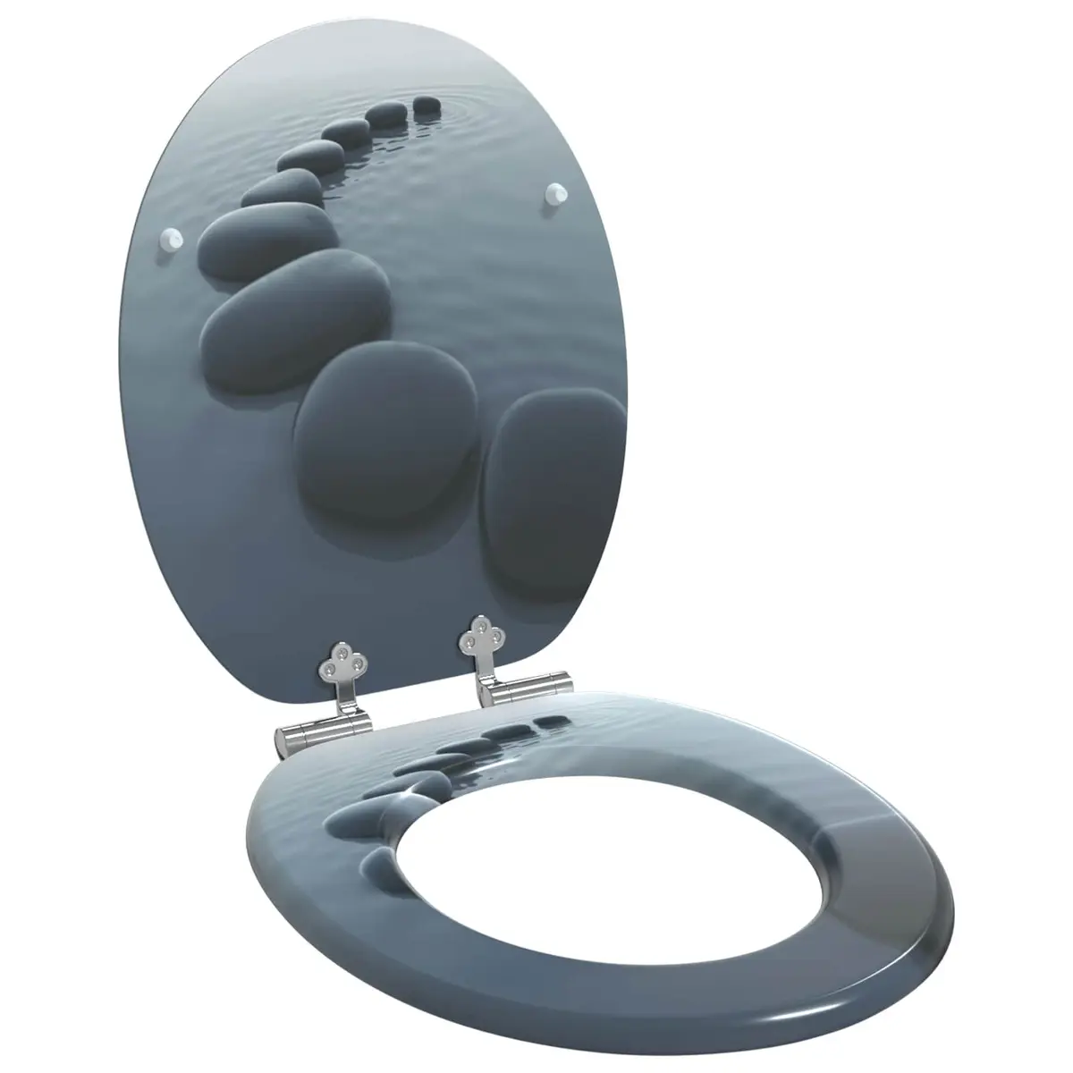Grey MDF Soft-Close Toilet Seat 44x38cm Bathroom Fixture Standard Fit 2 Piece
