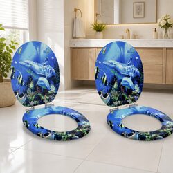 Cozy Blue Toilet Seat Set - Soft-Close Feature 44 x 38 cm