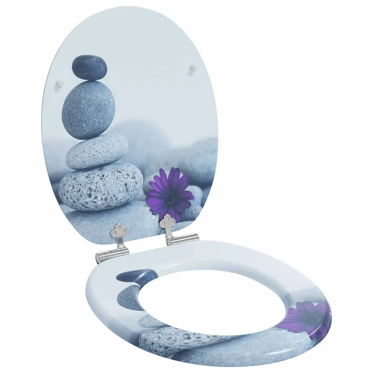 Soft-Close Toilet Seat Grey MDF 44 x 38 cm Bathroom Fixture 2 Pieces