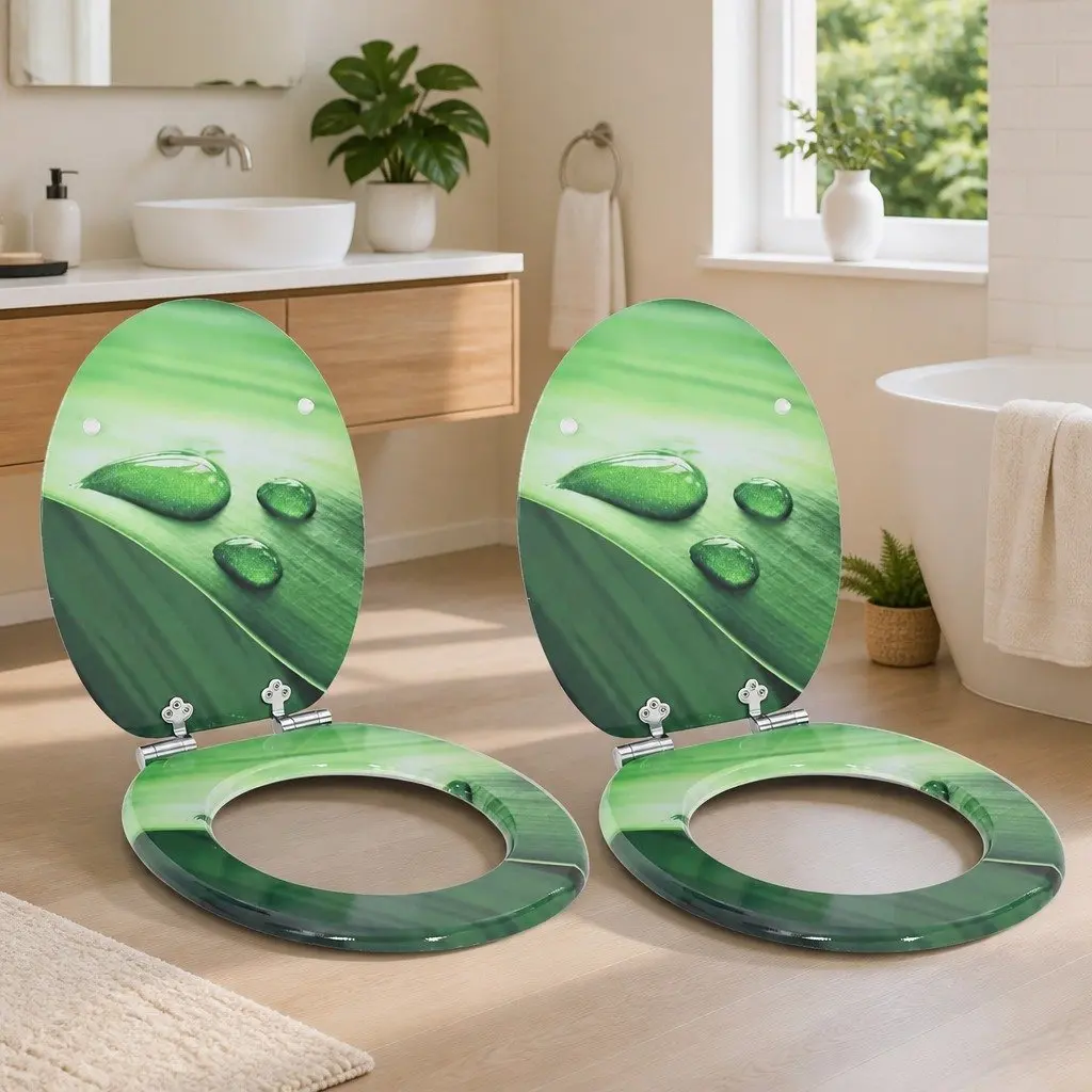 Soft-Close Toilet Seat Green MDF Board Bathroom Fixture Durable Non-Slip