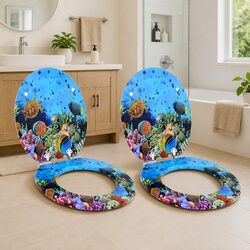 Soft-Close Toilet Seat Deep Sea Blue MDF Board 44 x 38 cm Standard Fixing