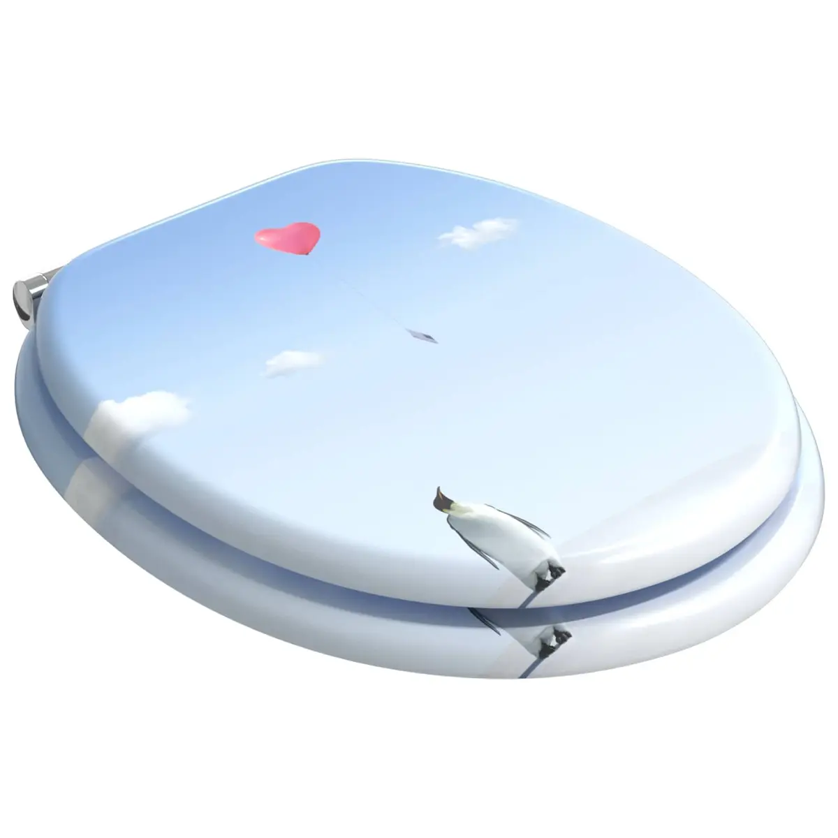 Toilet Seat Soft-Close Blue MDF 44x38cm 2 Piece Bathroom Accessory Quiet and Durable