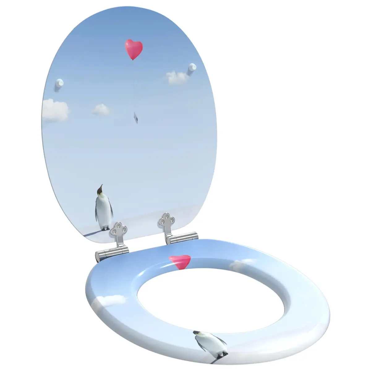 Toilet Seat Soft-Close Blue MDF 44x38cm 2 Piece Bathroom Accessory Quiet and Durable
