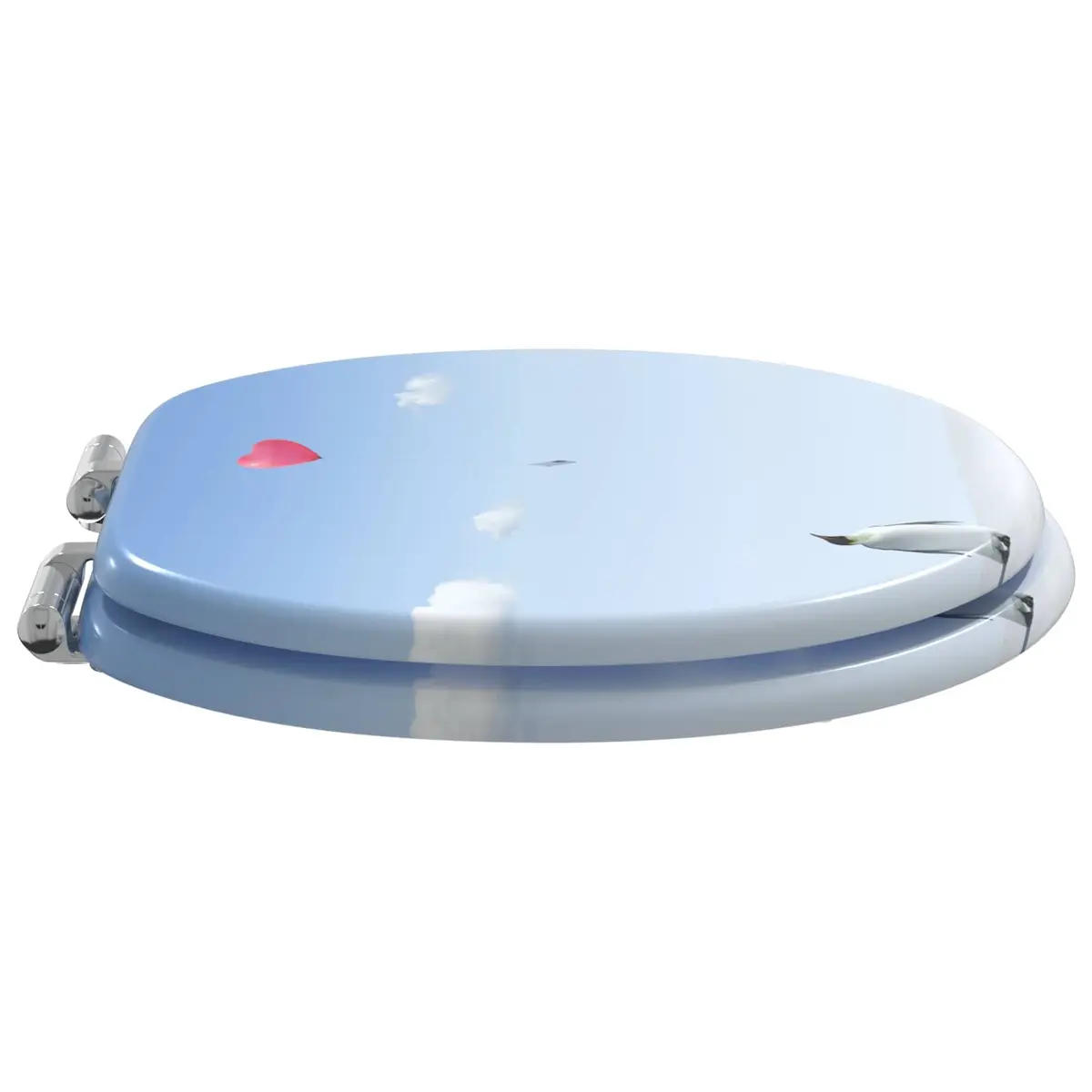 Toilet Seat Soft-Close Blue MDF 44x38cm 2 Piece Bathroom Accessory Quiet and Durable