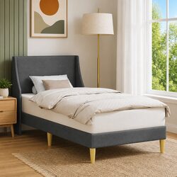 Bed Frame with Fabric Headboard Dark Grey 90 x 190 cm Modern Bedroom Furniture