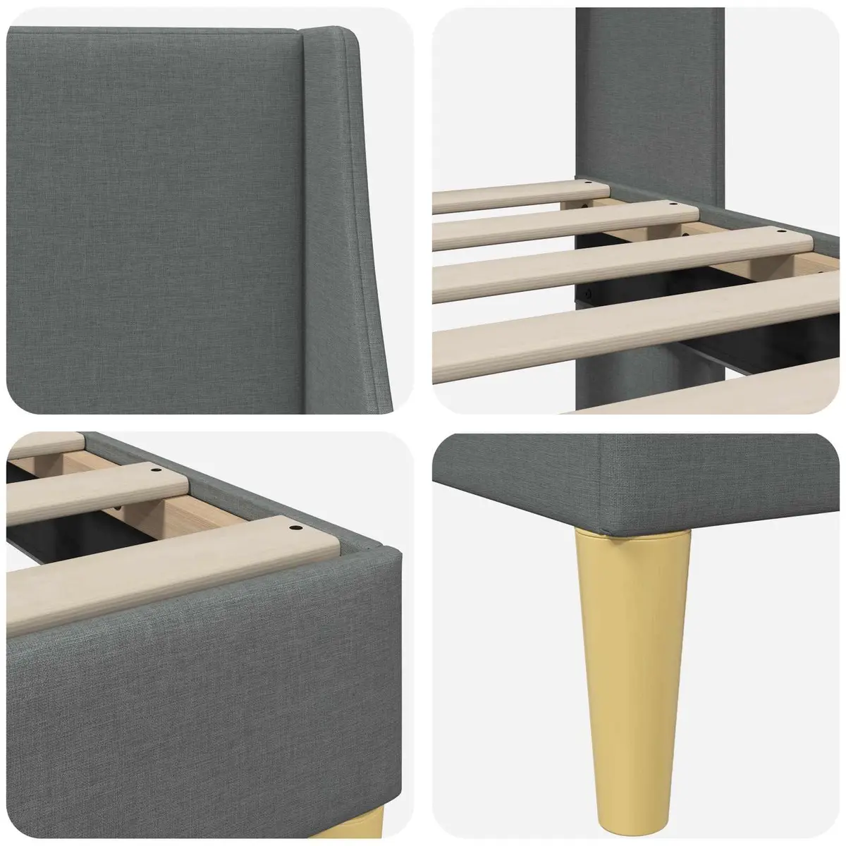 Dark Grey Bed Frame with Fabric Headboard