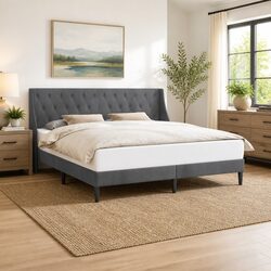 Bed Frame with Velvet Headboard Dark Grey 180 x 200 cm Modern Bedroom Furniture