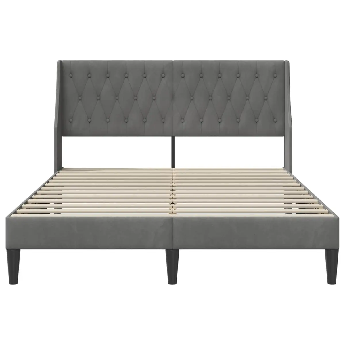 Bed Frame with Velvet Headboard Modern Bedroom Furniture Dark Grey Sleek Design