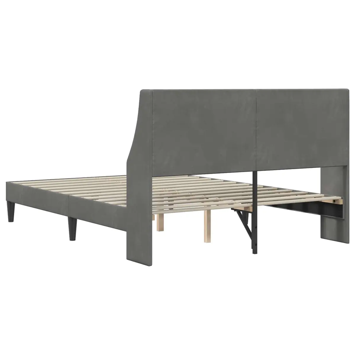 Bed Frame with Velvet Headboard Modern Bedroom Furniture Dark Grey Sleek Design