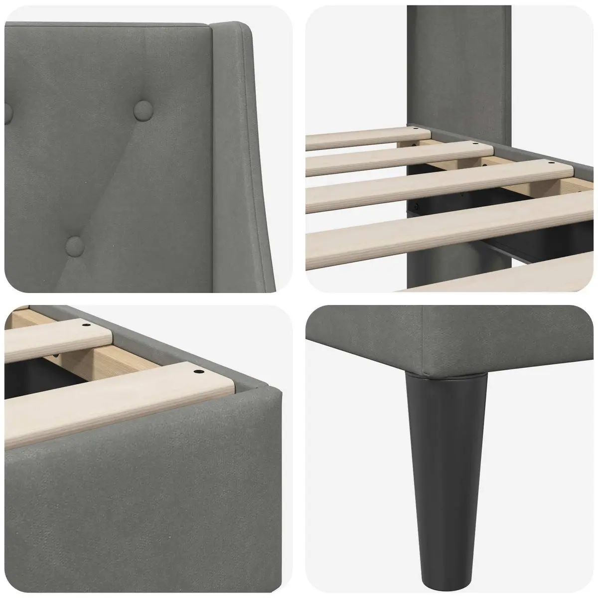 Bed Frame with Velvet Headboard Modern Bedroom Furniture Dark Grey Upholstered