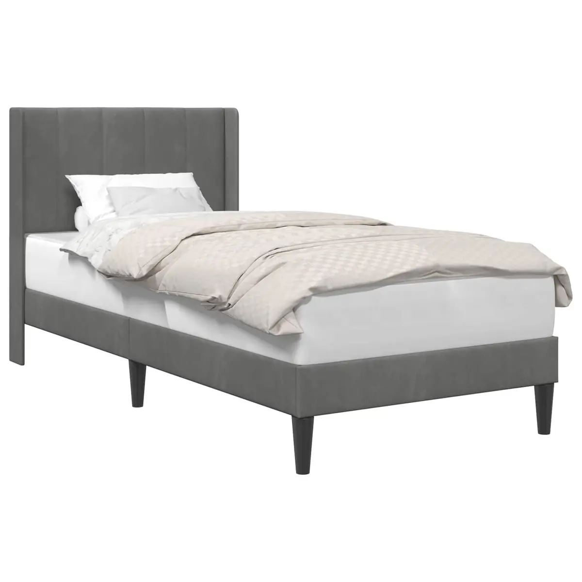Bed Frame with Dark Grey Velvet Headboard 90 x 190 cm Modern Bedroom Furniture