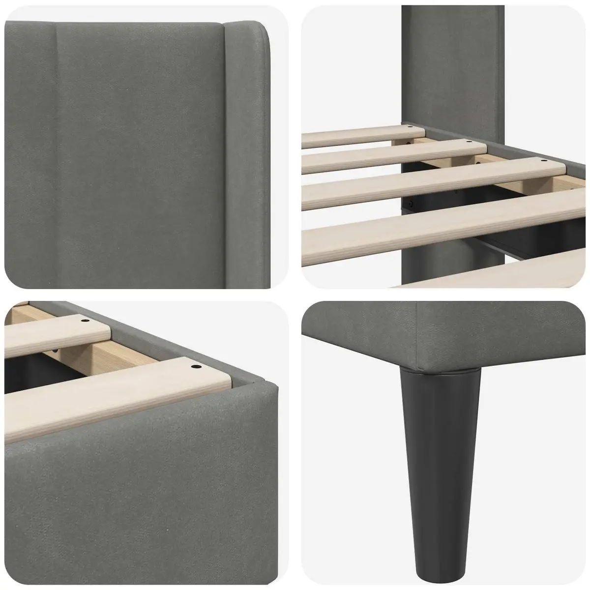 Bed Frame Velvet Headboard Dark Grey 180 x 200 cm Modern
