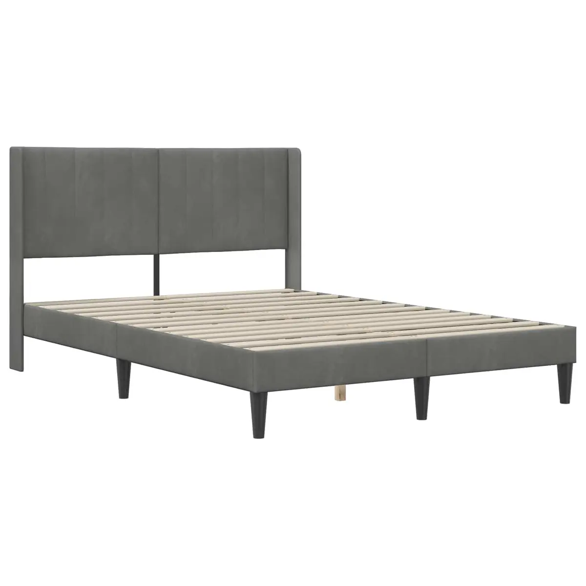 Bed Frame Modern Dark Grey Velvet Headboard Queen Size