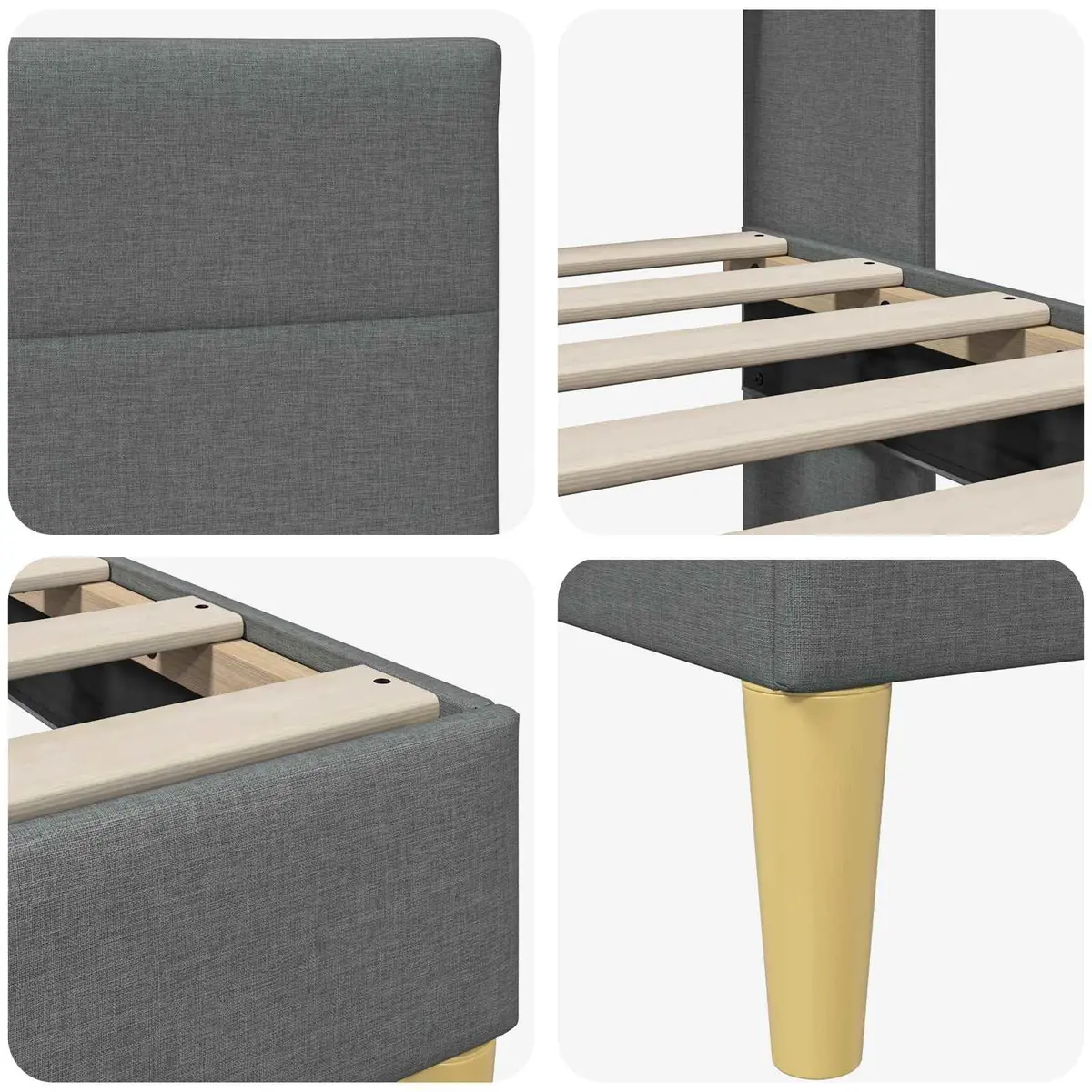 Bed Frame with Fabric Upholstered Headboard 90 x 190 cm Dark Grey Bedroom