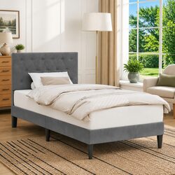 Your Cozy Dark Grey Velvet Bed Frame 90 x 190 cm Awaits