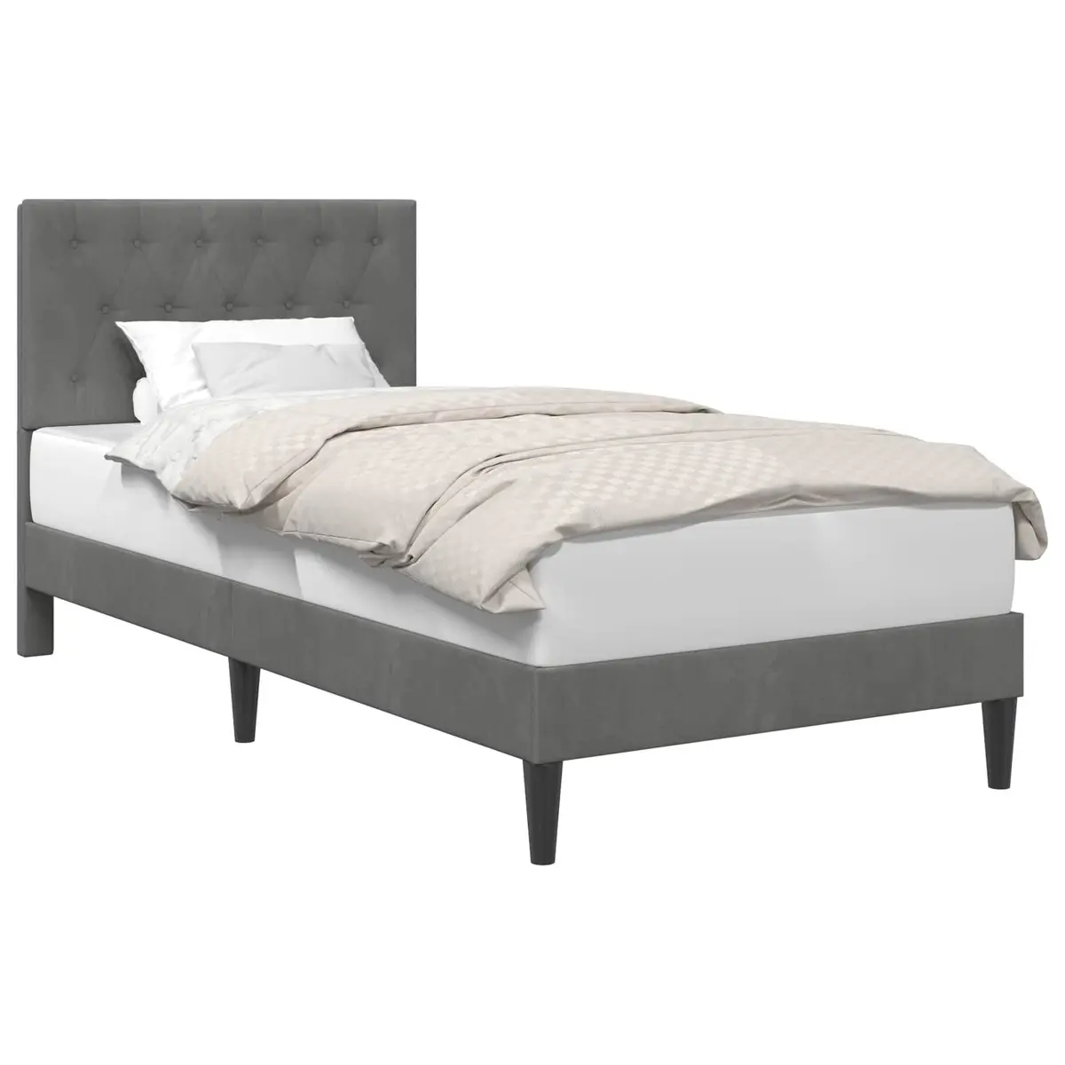 Bed Frame Velvet Headboard Dark Grey 90 x 190 cm