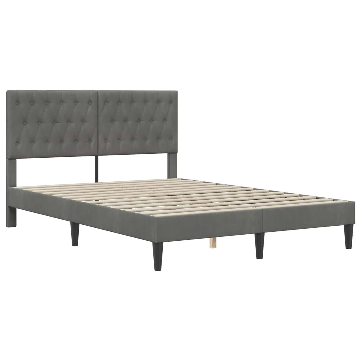 Bed Frame with Dark Grey Velvet Headboard Modern Bedroom Furniture Tapered Legs